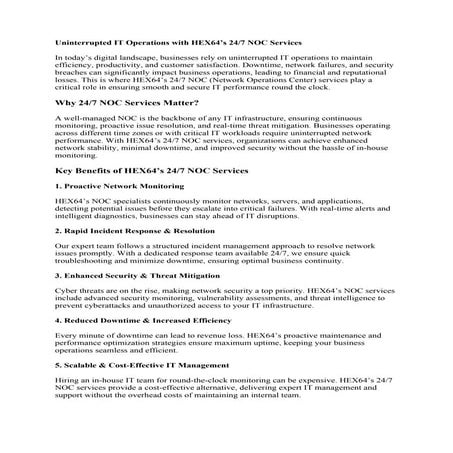 Uninterrupted IT Operations with HEX64’s 24 7 NOC Servicess | DOCX