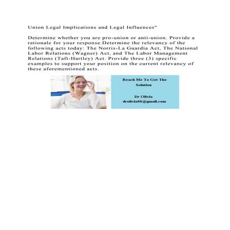Union Legal Implications and Legal InfluencesDetermine whether | DOCX