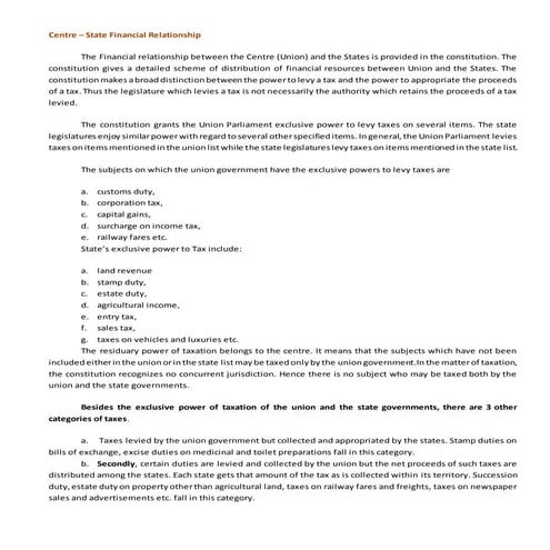 Union state financial relationship