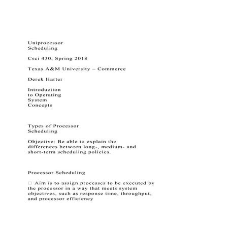 Uniprocessor SchedulingCsci 430, Spring 2018Texas A&
