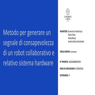 Metodo per generare un segnale di consapevolezza di un robot collaborativo e ...