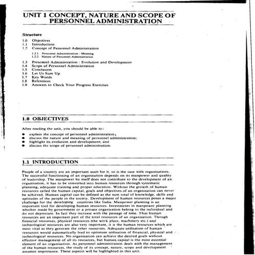 Unit 1CONCEPT, NATURE AND SCOPE OF PERSONNEL ADMINISTRATION