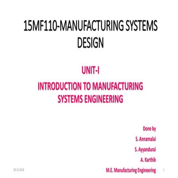 Unit   1 manufacturing system design
