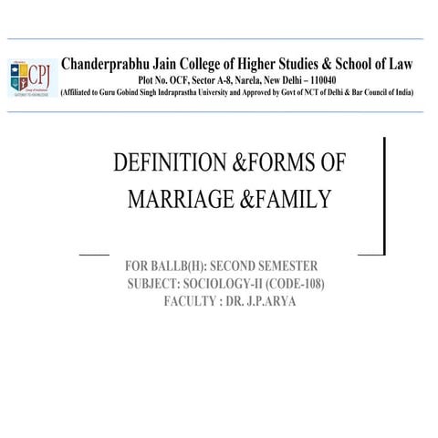 DEFINITION &FORMS OF MARRIAGE &FAMILY
