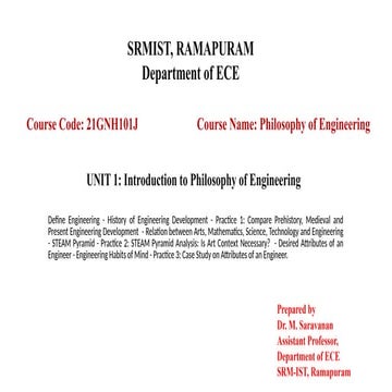 Philosophy of engineering SRM ramapuram engineering unit 1