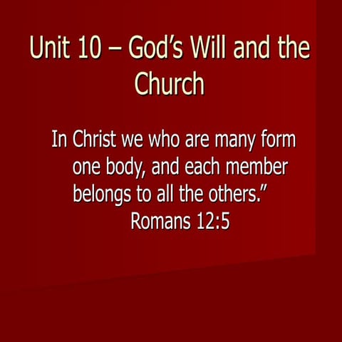 Unit 10 –  God’S  Will And The  Church