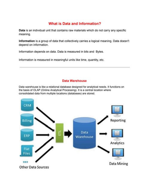 Data mining and data warehousing   notes