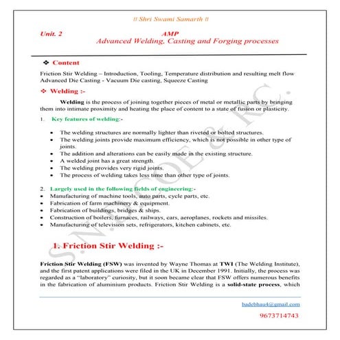AMP Unit 2. Stir welding ,casting ,forming(badebhau4@gmail.com)