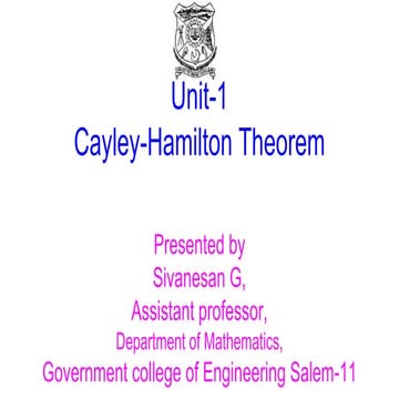 Unit 1 cayley-hamilton theorem lecture 1