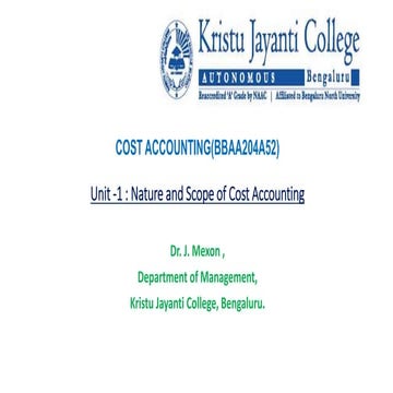 Introduction to Cost Accounting - Dr.J.Mexon