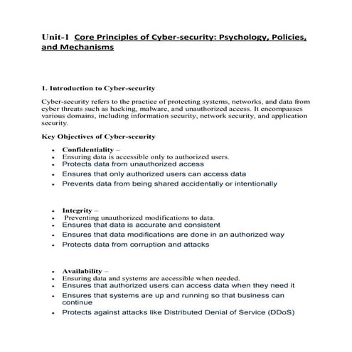 Unit-1 introduction to cyber security discuss about how to secure a system