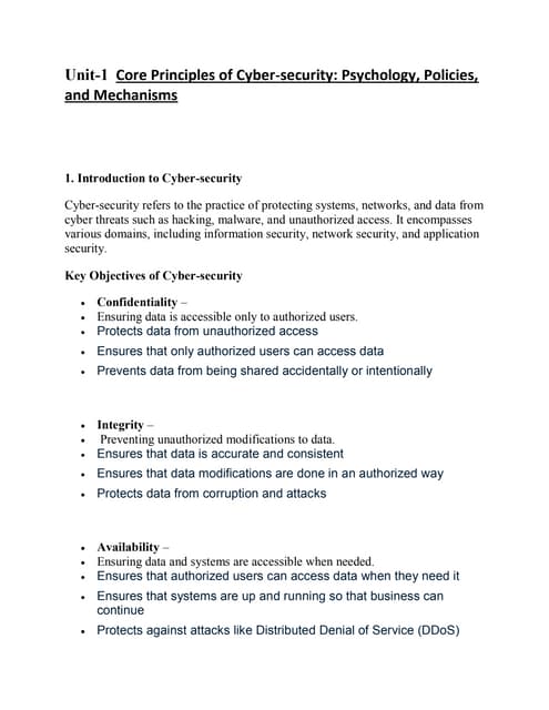 Unit-1 introduction to cyber security discuss about how to secure a system