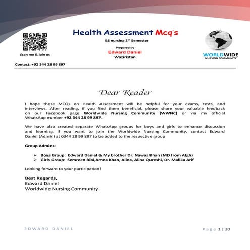 Unit-1 "Introduction to Health Assessment Concepts" Health Assessment MCQS