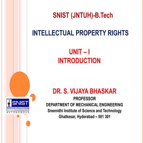 INTELLECTUAL PROPERTY RIGHTS (IPR): INTRODUCTION