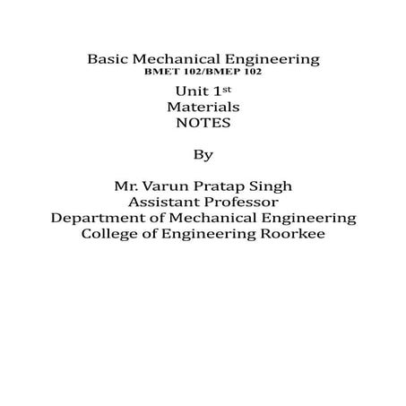 Basic Mechanical Engineering Unit-1 Materials @ by V.P. Singh