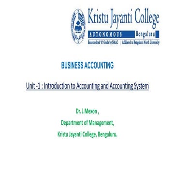 Introduction to Accounting - Dr. J. Mexon