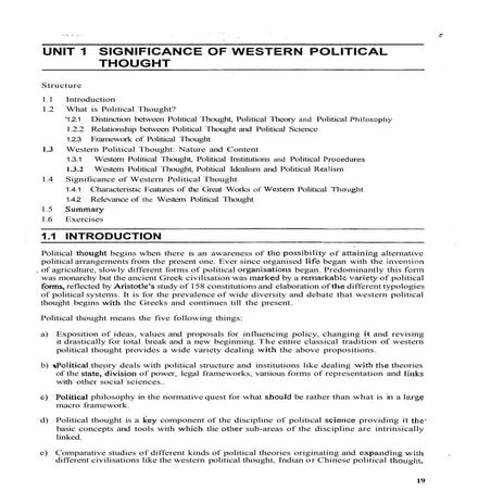 Unit 1 significance of western political thought