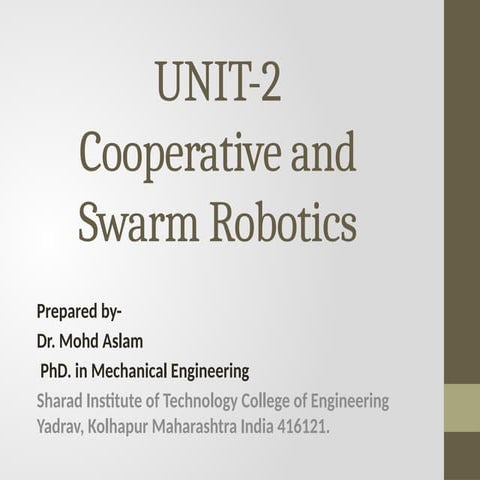 Cooperative and Swarm Robotics Cooperative Manipulation