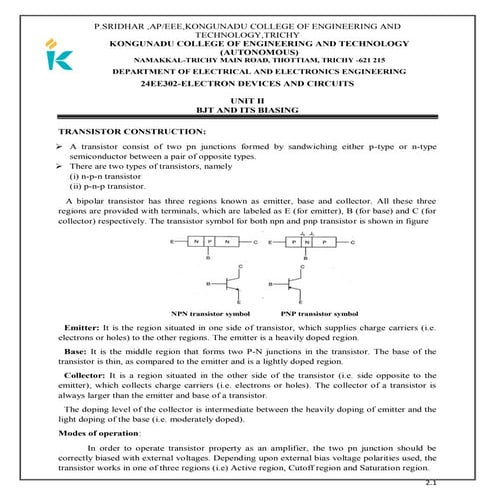 UNIT-2-BJT AND ITS BIASING AND ITS APPLICATIONS
