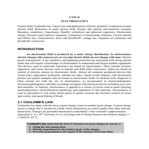 Unit  2 Electrostatics
