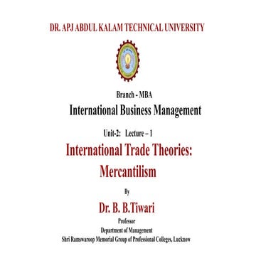 Unit- 2- Lecture-1 (Mercantilism) 