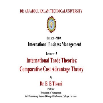 Unit- 2 Lecture-3 (comparative advantage theory)