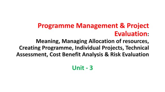Programme Management & Project Evaluation