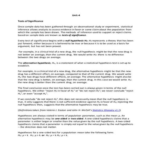 Unit 4 Tests of Significance