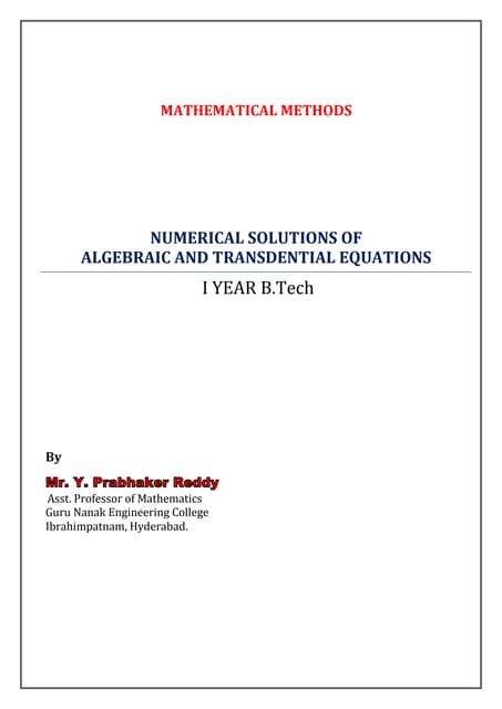 Numerical Method Analysis Algebraic And Transcendental Equations Non Numerical Method Analysis Algebraic And Transcendental Equations Non