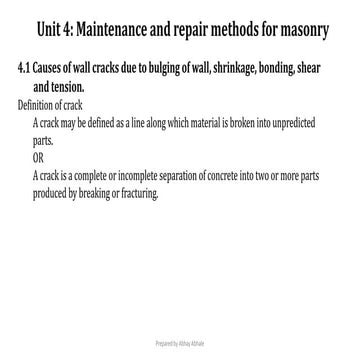 Unit 4 maintenance & repair methods for masonry mrs