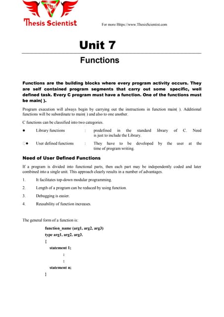 C functions list