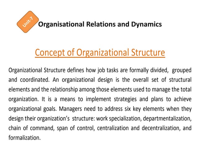 Organisational relations and dynamics