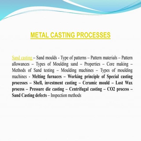 Unit   i METAL CASTING PROCESSES