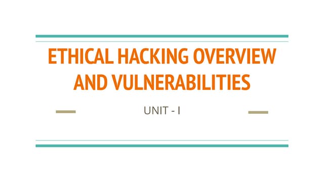 UNIT - I in Engineering Subjects Ethical Hacking Subject