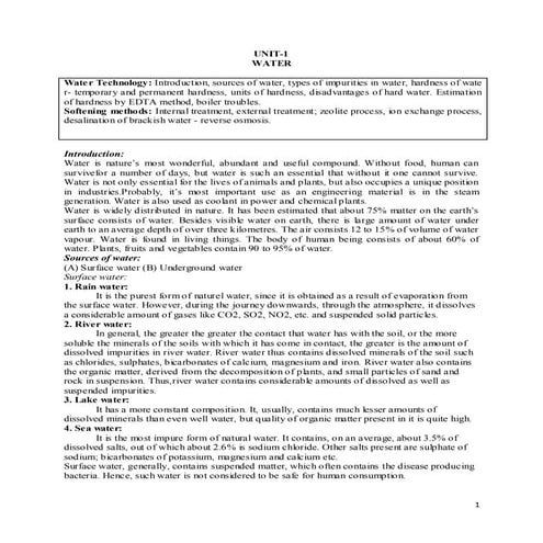 UNIT-I-Water.pdf information about its types | PDF