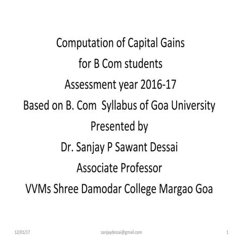 Computation of Capital Gains for Assessment year 2016-17
