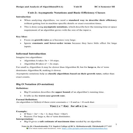 Unit-II Asymptotic Notations and Basic Efficiency Classes (DAA) BCA SEP SEM-III