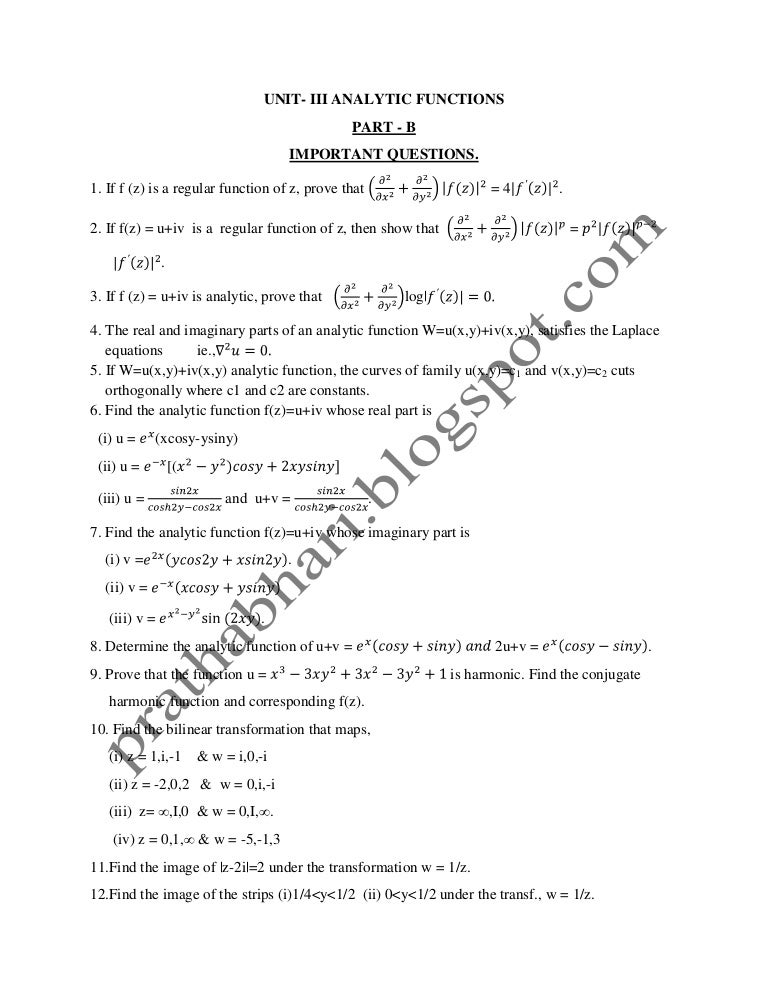 Unit iii analytic functions