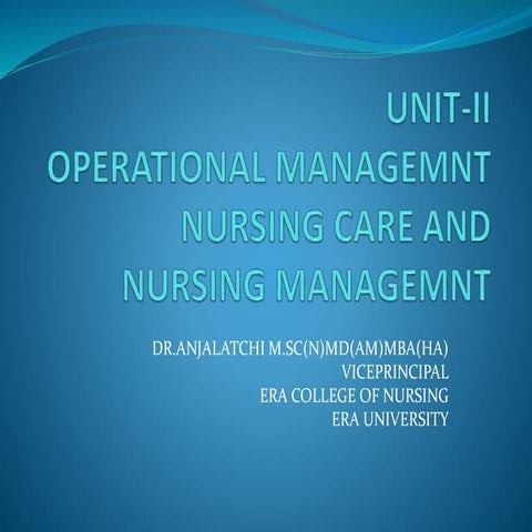 UNIT-II NURSING CARE AND NURSING MANAGEMNT MHA II YEAR.pptx