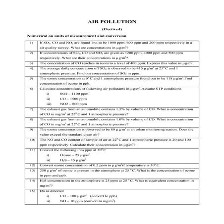 AIR POLLUTION CONTROL Unit ii problem set | PDF