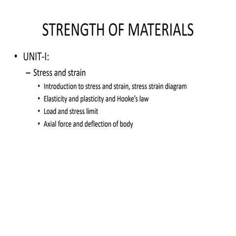 Stress and strain Introduction to stress and strain, stress strain diagram El...