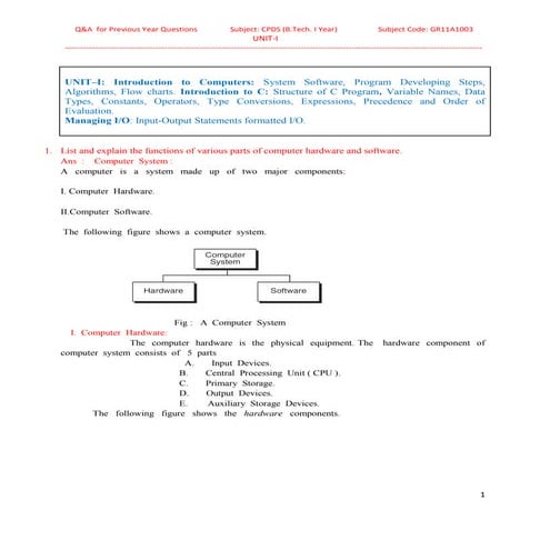 Introduction of computer and components of computer or block diagram of computer
