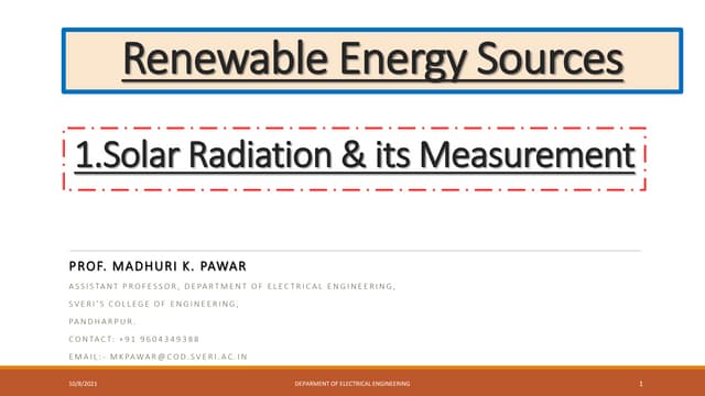 Unit  i solar radiation; its measurement