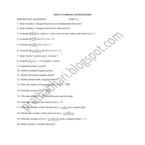 Unit iv complex integration