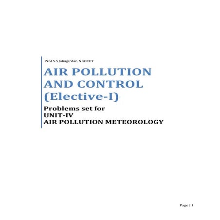 AIR POLLUTION CONTROL Unit iv problem set | PDF
