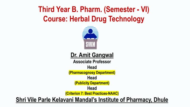 PCI syllabus semester VI Herbal drug technology  unit V 