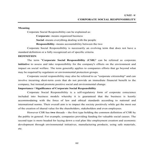 Corporate social responsibility - unit 5