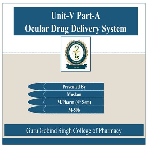 Ocular drug delivery system-Unit V (Part A) 7th semester