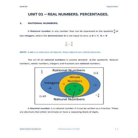 4 ESO Academics - Unit 01 - Real Numbers and Percentages