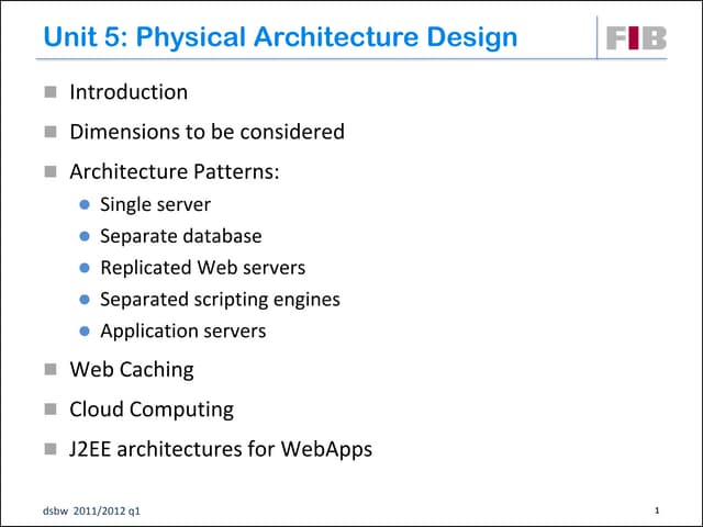 Unit 05: Physical Architecture Design